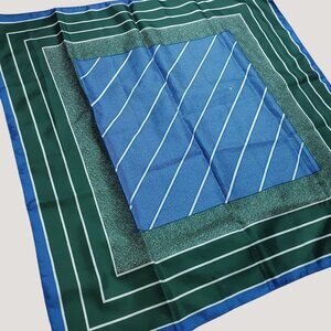 Silk Scarf Handkerchief Vintage Green Blue Striped Polka Dot
